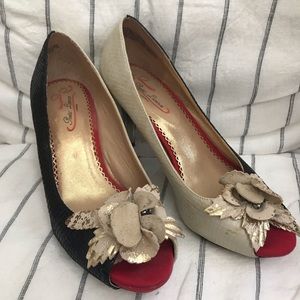Poetic License Black, White and Red Floral Pumps